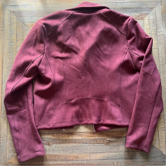Red/burgundy suede moto jacket - Picture 3 of 4